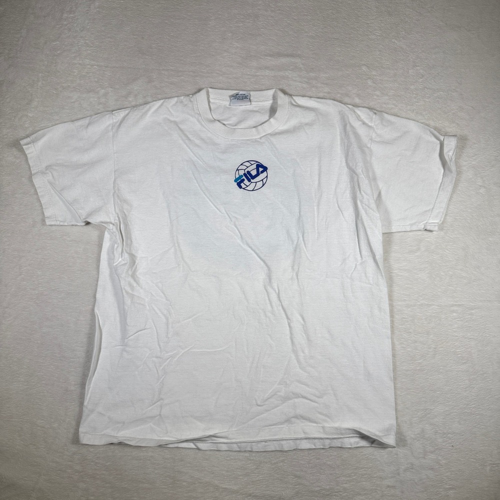 Vintage Fila Beach Volleyball T Shirt Large White Mens Made in USA Graphic Tee